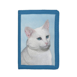 White Cat Painting - Cute Original Cat Art Trifold Wallet