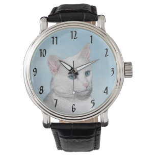 White Cat Painting - Cute Original Cat Art Watch