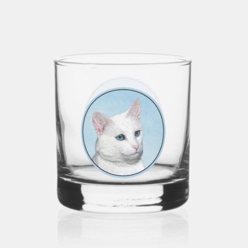 White Cat Painting _ Cute Original Cat Art Whiskey Glass