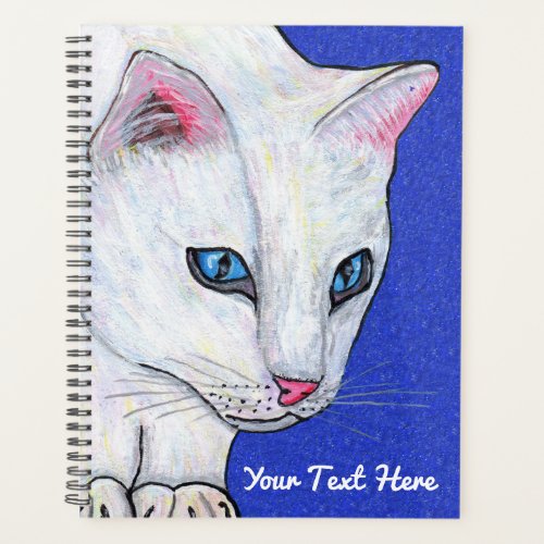 White Cat Pale Blue eyes on Sparkle Like Dark Blue Planner