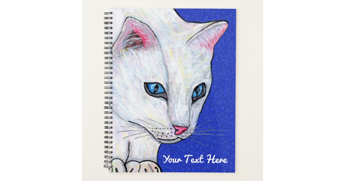 White Cat Pale Blue Eyes On Sparkle Like Dark Blue Planner