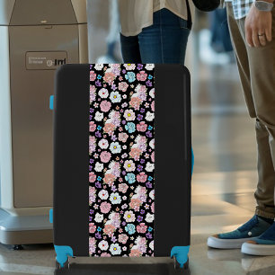 White Cat Pastel Floral Black Romantic Botanical Luggage