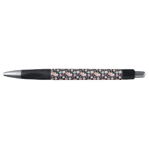 White Cat Pastel Floral Black Romantic Botanical Pen