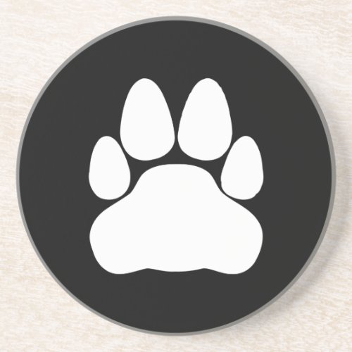 White Cat Paw Print Shape Sandstone Coaster