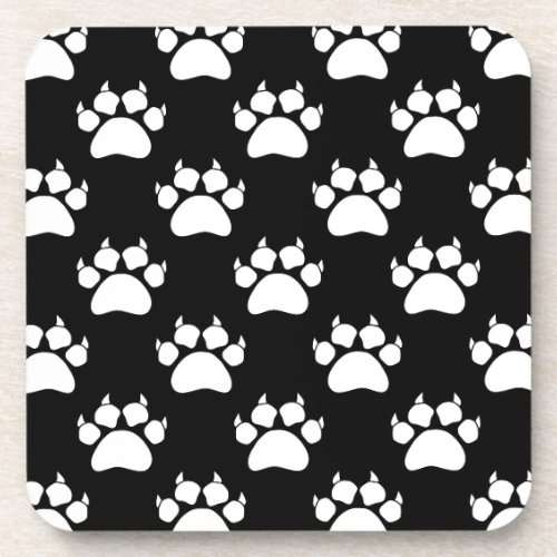 White Cat Paws And Claws Pattern Print Coaster