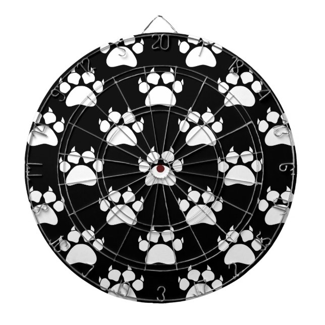 White Cat Paws And Claws Pattern Print Dartboard (Front)