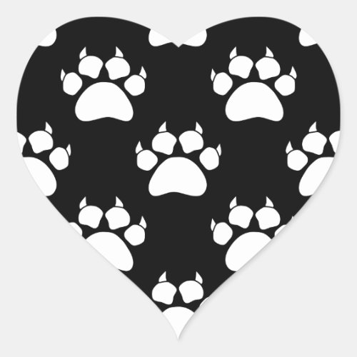 White Cat Paws And Claws Pattern Print Heart Sticker