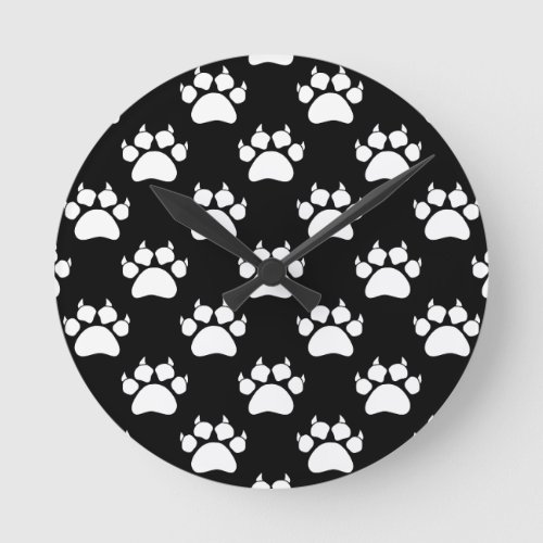 White Cat Paws And Claws Pattern Print Round Clock