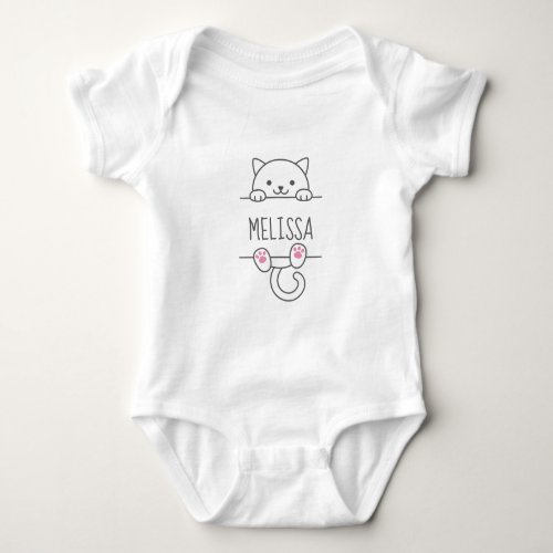 White Cat Peeking behind Custom Name Baby Bodysuit