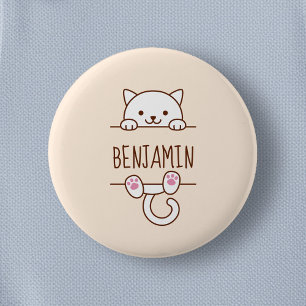 White Cat Peeking behind Custom Name Button