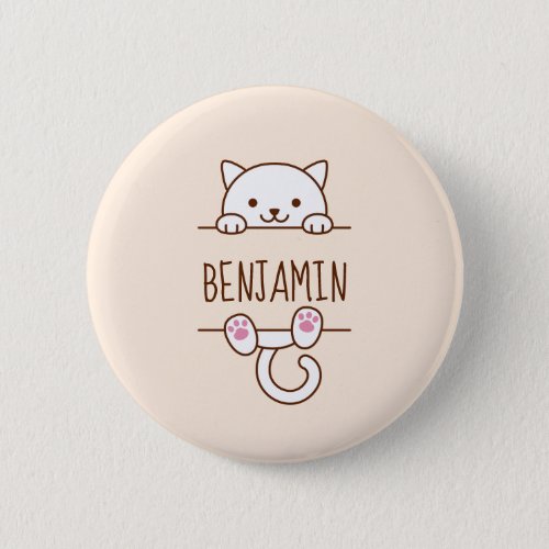 White Cat Peeking behind Custom Name Button