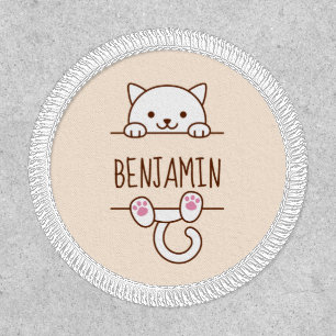White Cat Peeking behind Custom Name Patch