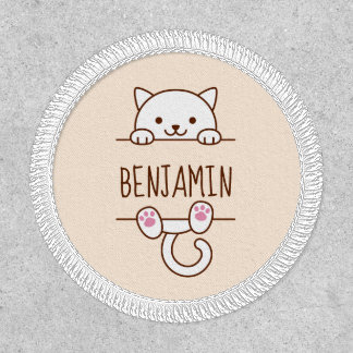 White Cat Peeking behind Custom Name Patch