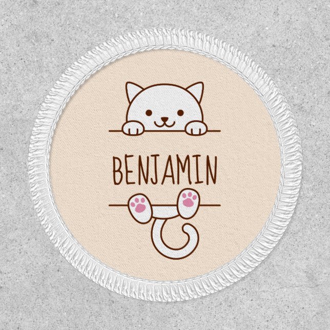 White Cat Peeking behind Custom Name Patch (Front)