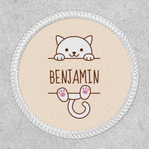 White Cat Peeking behind Custom Name Patch