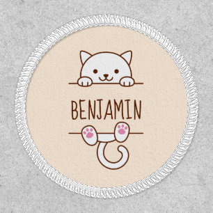 White Cat Peeking behind Custom Name Patch