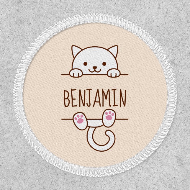 White Cat Peeking behind Custom Name Patch (Front)
