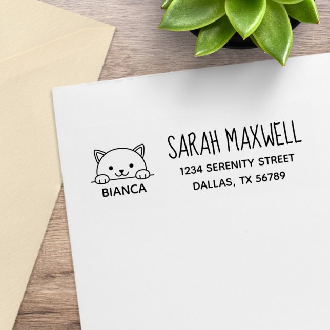 White Cat Pet Name Address Rubber Stamp (Creator Uploaded)
