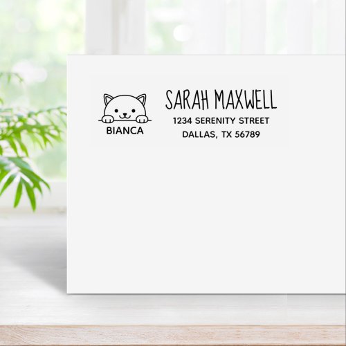 White Cat Pet Name Address Rubber Stamp