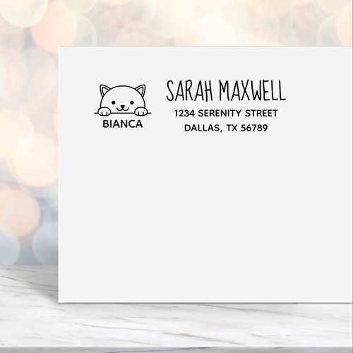 White Cat Pet Name Address Self_inking Stamp