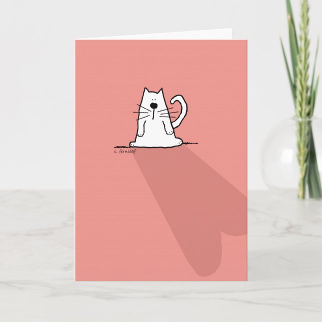White Cat, Pink Valentine Heart Holiday Card (Front)