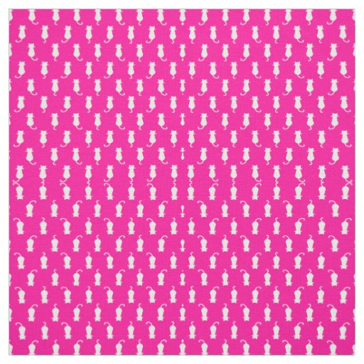 White Cat Polka Dot Pattern Isolated on Fucshia Fabric