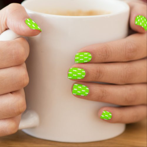 White Cat Polka Dot Pattern Isolated on Lime Green Minx Nail Art