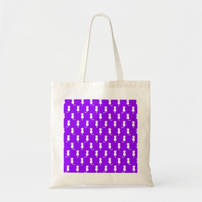 White Cat Polka Dot Pattern Isolated on Purple Tote Bag (Front)