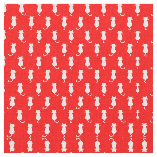 White Cat Polka Dot Pattern Isolated on Red Fabric