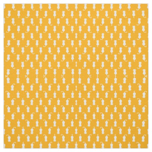White Cat Polka Dot Pattern Isolated on Tangerine Fabric