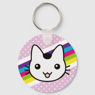 white cat polka dots keychain