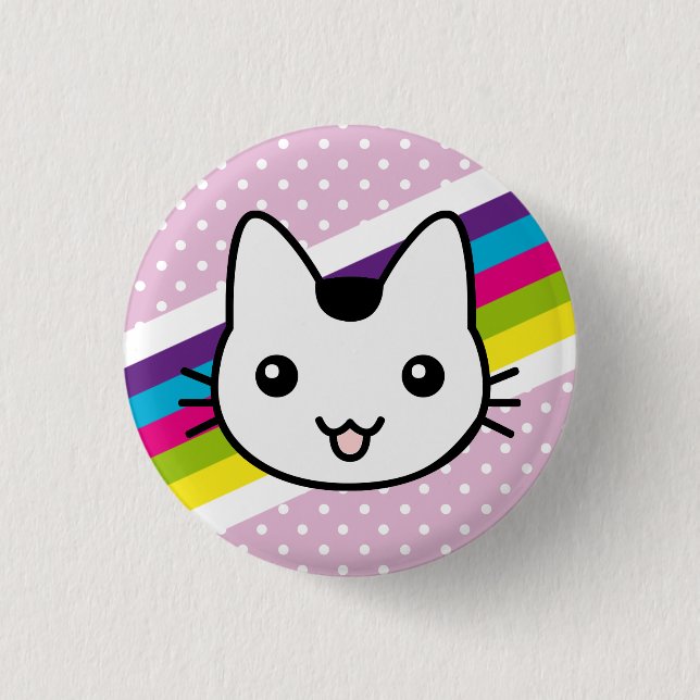white cat polka dots pinback button (Front)