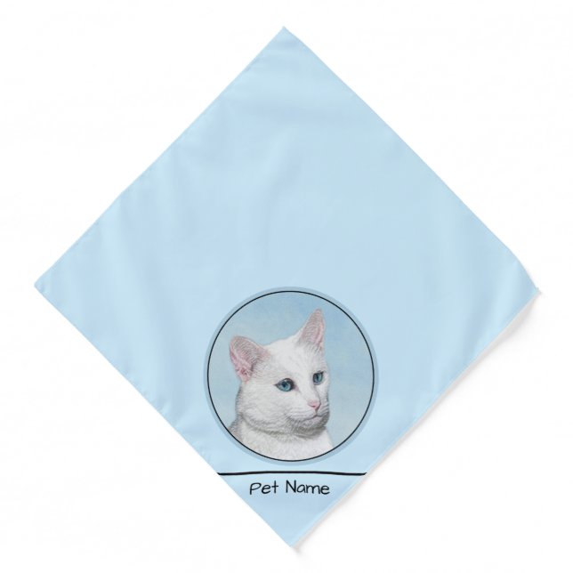 White Cat Portrait Painting Cute Original Art Bandana (Front)