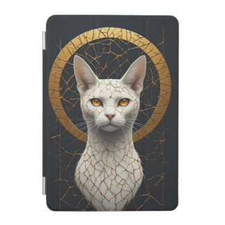 White Cat Portrait With Golden Geometric Halo iPad Mini Cover