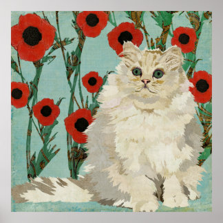 White Cat & Posies Poster