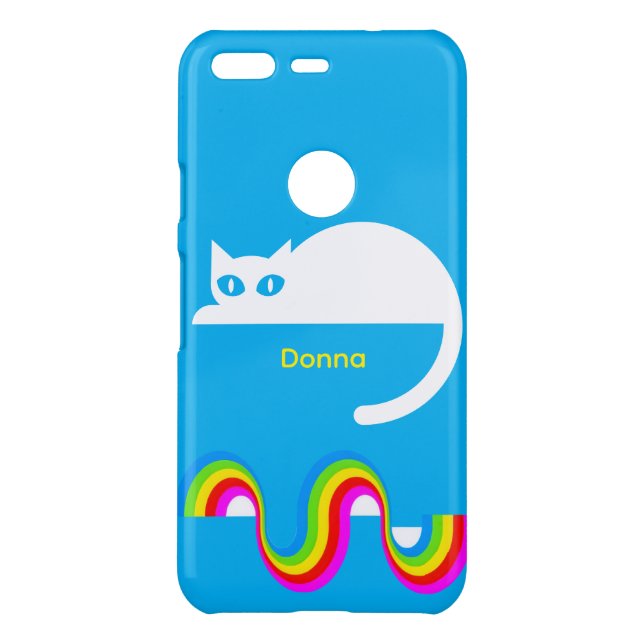 White Cat Rainbow iPhone Case – Blue (Back)