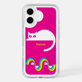 White Cat Rainbow Speck Case – Fuchsia