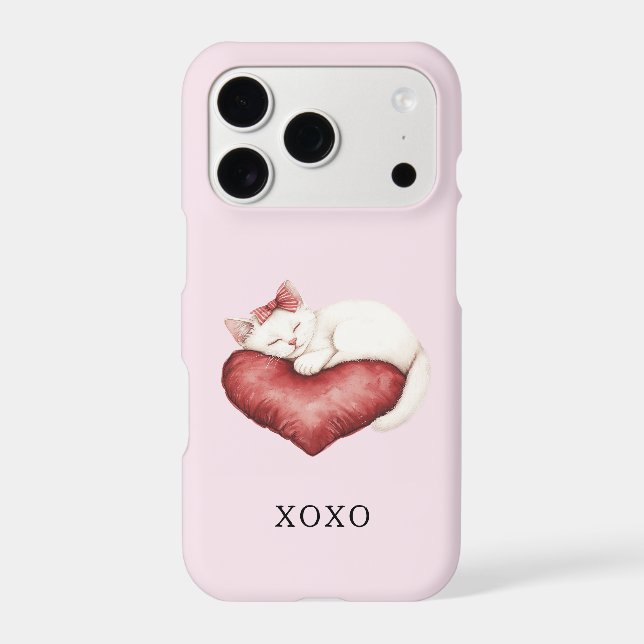 White Cat Red Heart Pillow Case-Mate iPhone Case (Back)