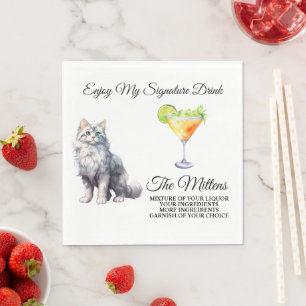 White Cat Signature Drink Wedding Pet Napkins