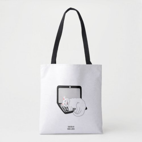 White Cat Sleeping On Laptop All_Over_Print Tote