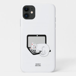 White Cat Sleeping On Laptop Apple iPhone 11 Case