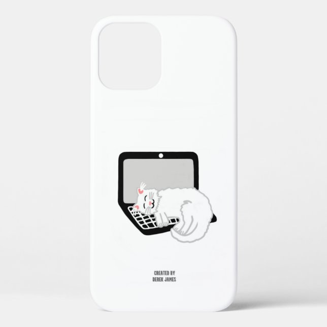 White Cat Sleeping On Laptop Apple iPhone 12 Pro  Case-Mate iPhone Case (Back)