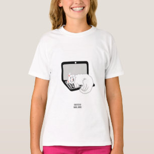 White Cat Sleeping On Laptop Girls White T Shirt