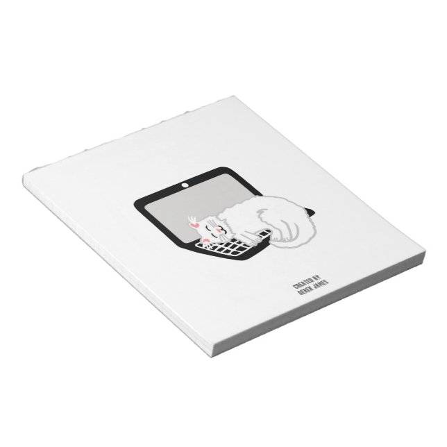 White Cat Sleeping On Laptop Notepad (Angled)