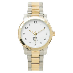 White Cat Sleeping On Laptop Unisex Two-Tone Watch
