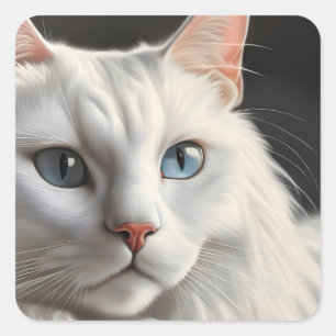 White Cat Square Sticker