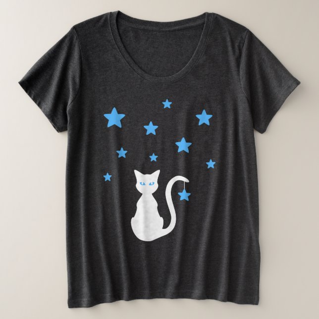 White Cat Stars Plus Size T-Shirt (Design Front)
