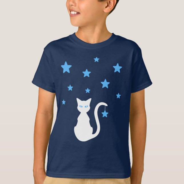 White Cat Stars T-Shirt (Child) (Front)