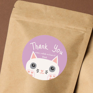White Cat Thank You Small Business Purple Classic Round Sticker