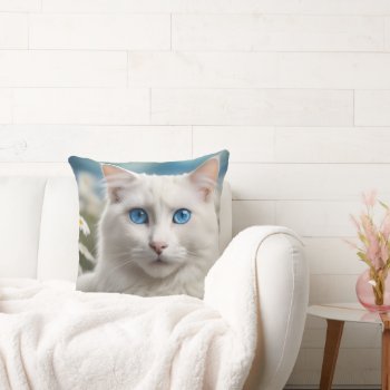 White Cat Throw Pillow by usadesignstore at Zazzle